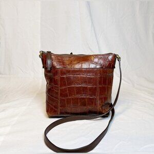 Fossil Jori Brown Croc Embossed Leather Crossbody Bag